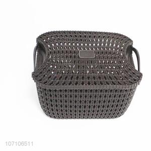 Wholesale cheap durable plastic rattan storage basket with lid