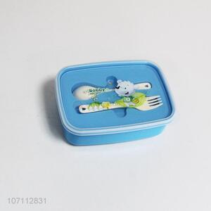 Cartoon Pattern Plastic Lunch Box With Spoon And Fork Set