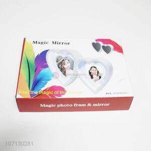 Wholesale fashion double-heart shape led photo frame with mirror for home decoration