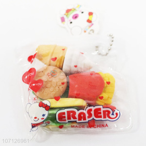Top Quality 4 Pieces Food Shape Colorful Eraser Set