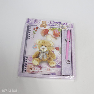 Unique design students stationery bear spiral notebook with pen
