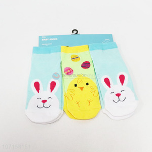 Best selling 3 pairs cartoon animal pattern kids crew socks