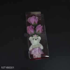 Wholesale creative rose flower cute bear set for valentine gift