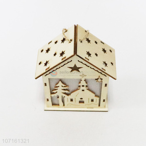 Wholesale holiday decoration craft mini wooden house christmas tree pendant