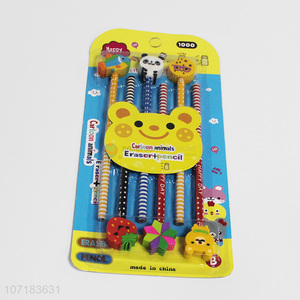 Popular design cartoon animal shape eraser and pencil set for children