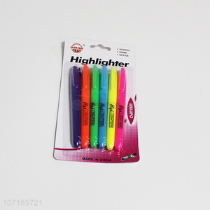 Promotional cheap 6 pieces plastic fluorescent pens plastic highlighter markers