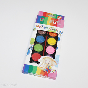 Wholesale professional 12 colors solid watercolor paint set with <em>paintbrush</em>