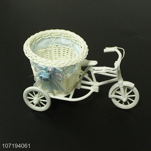 Lowest Price White Tricycle Bike Design Flower Basket Container For Decoration