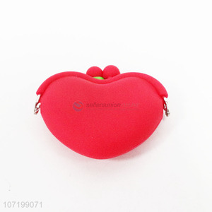 Chic design heart shape silicone coin pouch coin wallet for women and girls