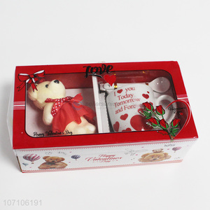 Promotional exquisite Valentine gifts ceramic mug and toy bear set