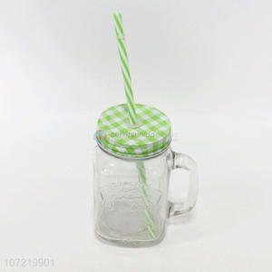 Best selling clear glass mason cup straw juice cup with lid