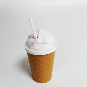 Unique design ice cream shape plastic cup with straw