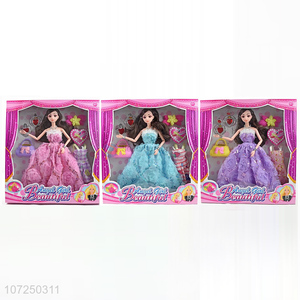Delicate design best present 11.5inch 12joints solid body 3D eyeball wedding dress doll set
