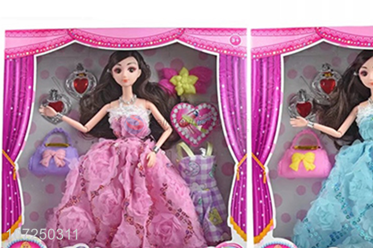 Delicate design best present 11.5inch 12joints solid 3D eyeball wedding dress doll set