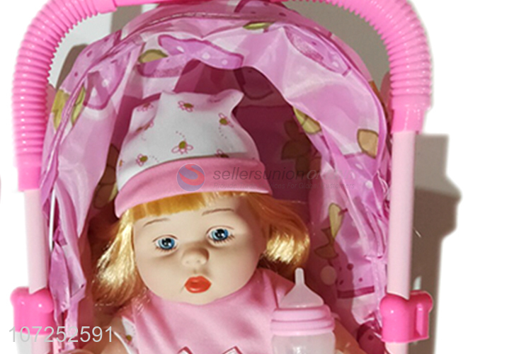 Factory Sell Soft Plastic Vinyl Reborn Baby Doll Stroller Toy For Girls