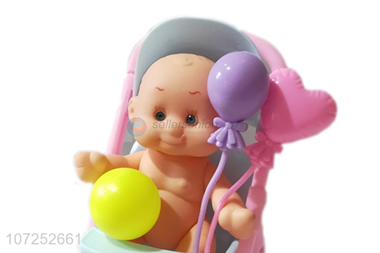 Factory Sell Vinyl Cute Expression Baby Dolls Toy With Doll Stroller