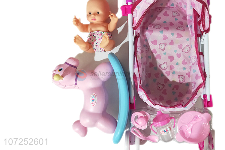 New Arrival 10 Inch Baby Doll With Stroller Toy Set For Girls