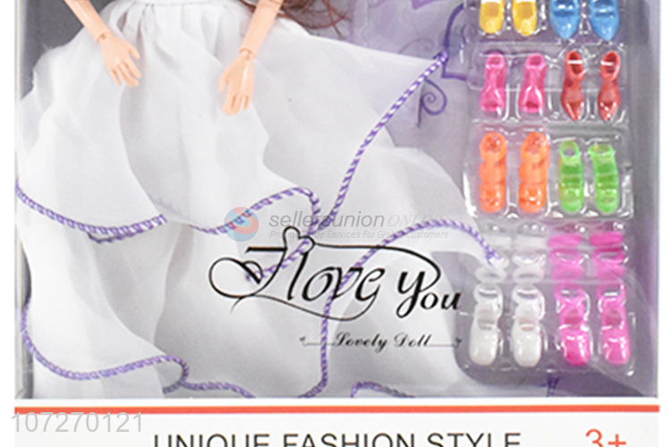 Best selling 11.5 inch solid body girl doll wedding dress doll with shoes