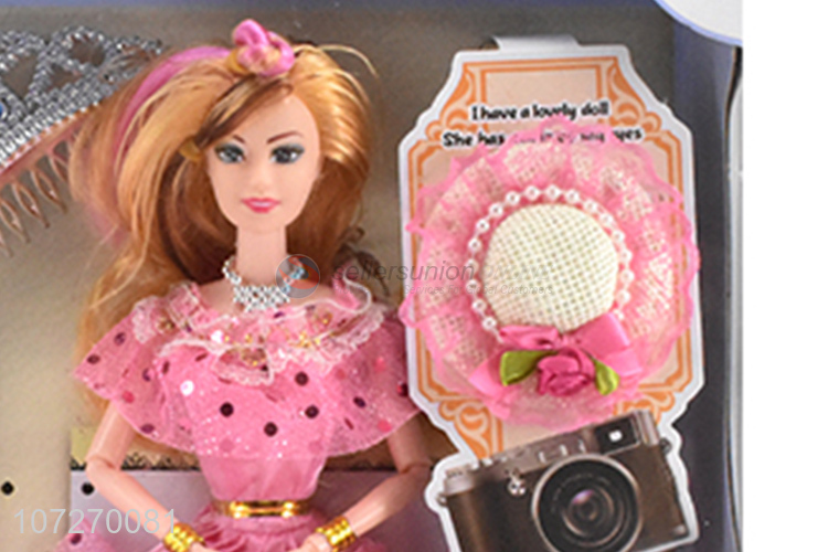 Low price 11.5 inch solid body girl doll wedding dress doll with crown