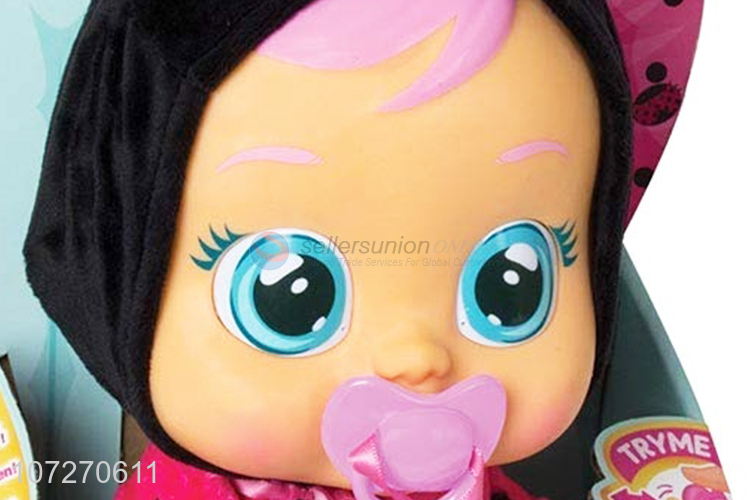 Professional manufacturer 14 inch vinyl pacifier baby doll crying baby dolls with found sound