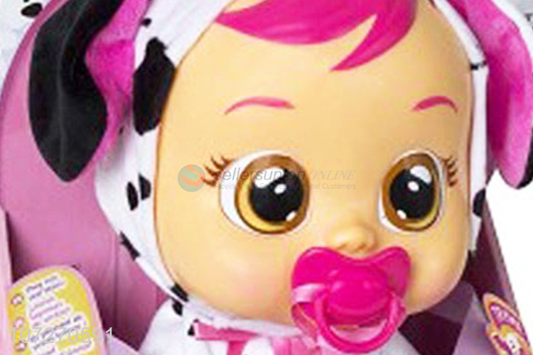 Top manufacturer 14 inch vinyl pacifier baby doll crying baby dolls with found sound