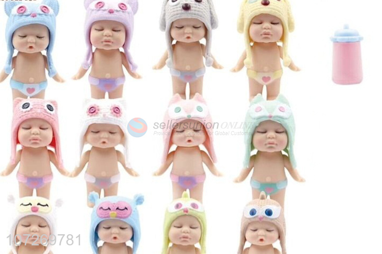 Attractive design lovely soft 3.5 inch reborn sleeping baby doll with cap