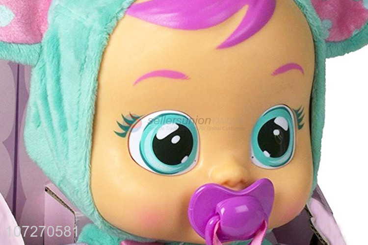 Recent design 14 inch vinyl pacifier baby doll crying baby dolls with found sound