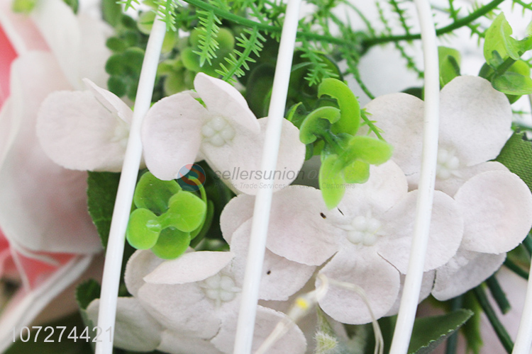 Exquisite design wedding decoration white metal pumpkin cart with artificial flower