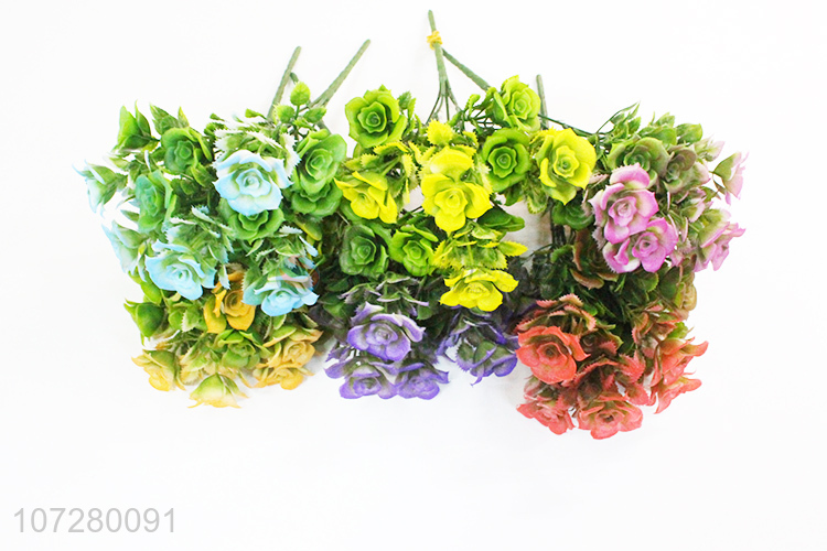 Factory customized 5 heads artificial rose decorative silk cloth flowers