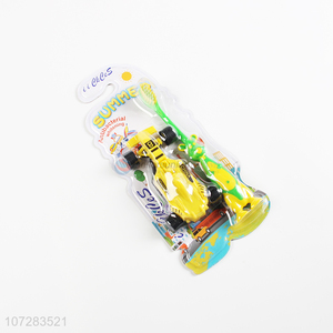 Excellent quality children cartoon toothbrush with 4-wheel racing car toy