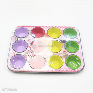 Latest arrival 12 cups colorful food grade silicone cake mold baking pan