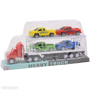 Promotional Inertial Trailer Car Heavy Truck <em>Toys</em> Set Carrying 4Pcs <em>Cars</em> For Boys