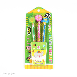 Unique Design Cartoon Eraser Pencils Best Stationery Set