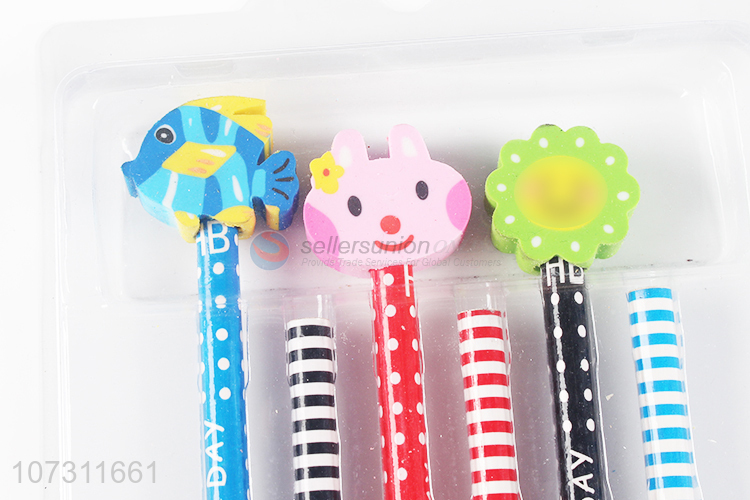 Custom Cartoon Animal Eraser Pencil Set For Sale