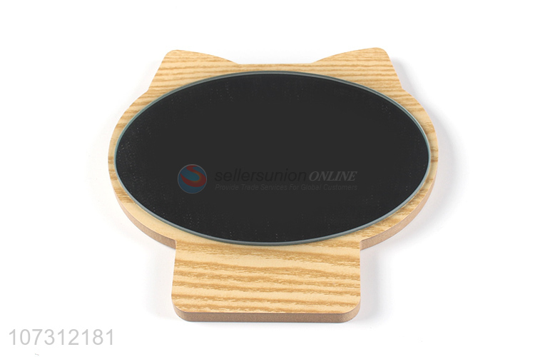 Cute design cat shape tabletop mirror wood grain cosmetic mirror