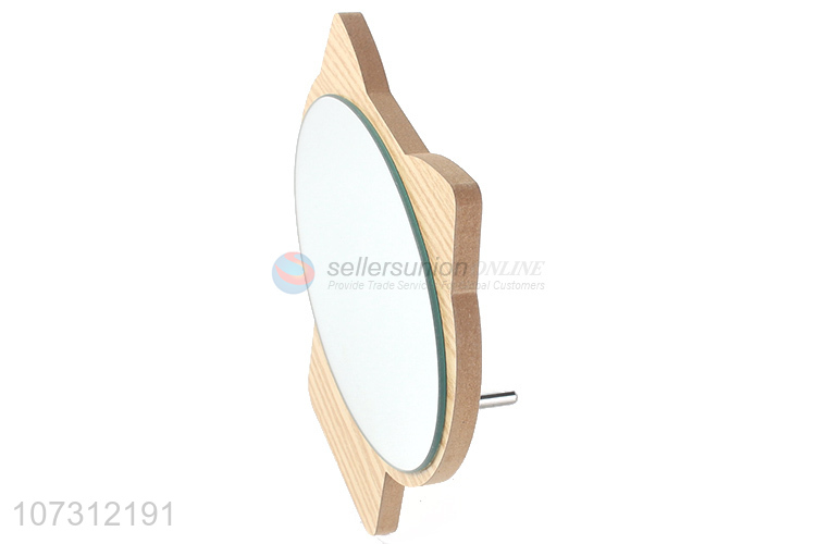 Lovely design cat shape plastic makeup mirror wood grain mirror