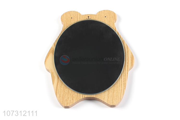 Attractive design bear shape plastic makeup mirror wood grain mirror