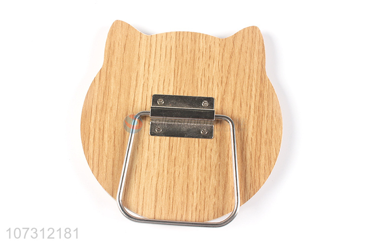 Cute design cat shape tabletop mirror wood grain cosmetic mirror