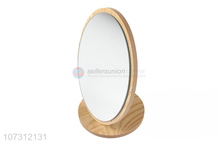 New arrival round shape plastic makeup mirror wood grain mirror