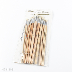 Popular design art tools 12pcs wooden handle watercolor painting brush oil <em>paintbrush</em>