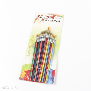 Wholesale custom art tools 12pcs plastic handle watercolor painting brush oil <em>paintbrush</em>