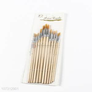 Superior quality art tools 12pcs wooden handle watercolor painting brush oil <em>paintbrush</em>