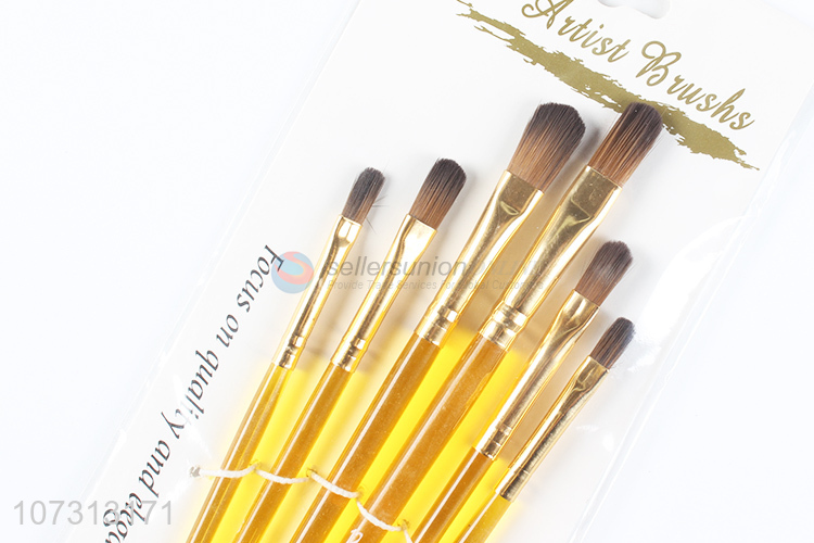 Professional supply art supplies 6pcs plastic handle painting brush watercolor paintbrush