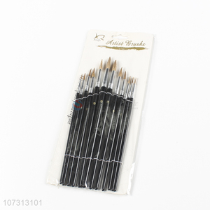 Wholesale price art tools 12pcs wooden handle watercolor painting brush oil <em>paintbrush</em>