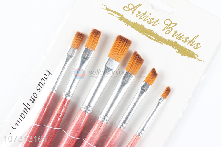 High quality art tools 6pcs wooden handle watercolor painting brush oil paintbrush