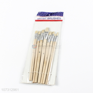 China supplier art tools 9pcs wooden handle watercolor painting brush oil <em>paintbrush</em>