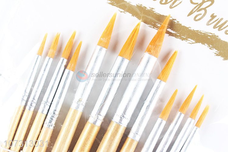 Good quality art supplies 12pcs wooden handle painting brush watercolor paintbrush