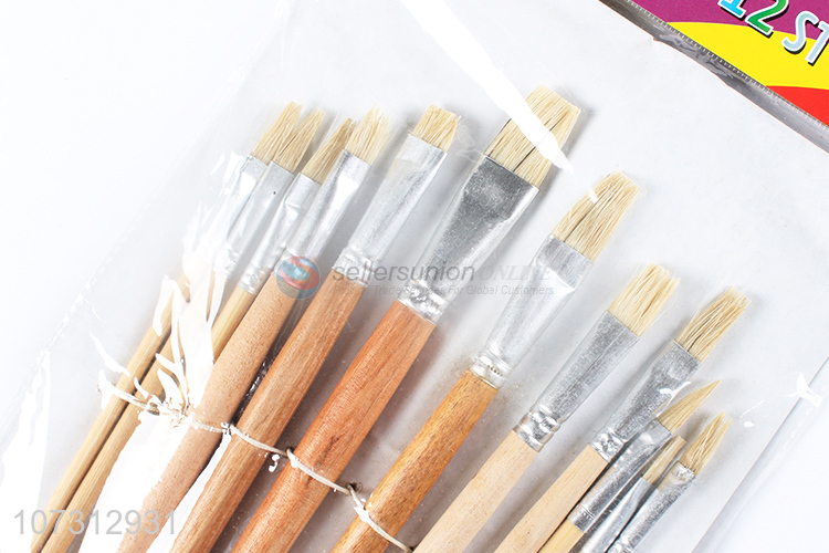 Hot products art supplies 12pcs wooden handle painting brush watercolor paintbrush