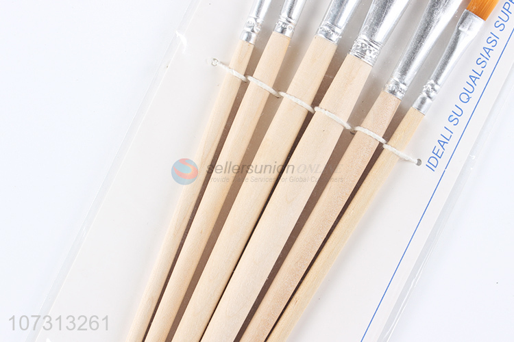 Bottom price art tools 6pcs wooden handle watercolor painting brush oil paintbrush