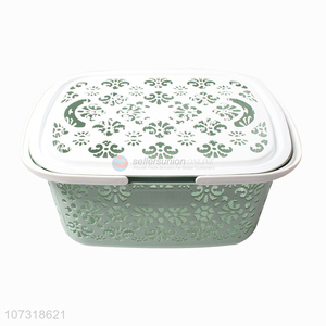 Factory direct sale large size portable pierced wheat-straw plastic storage basket with lid